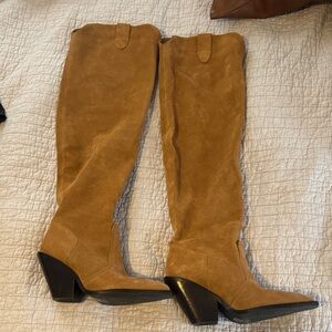 Free People Tan Suede slouchy Knee-High Boots